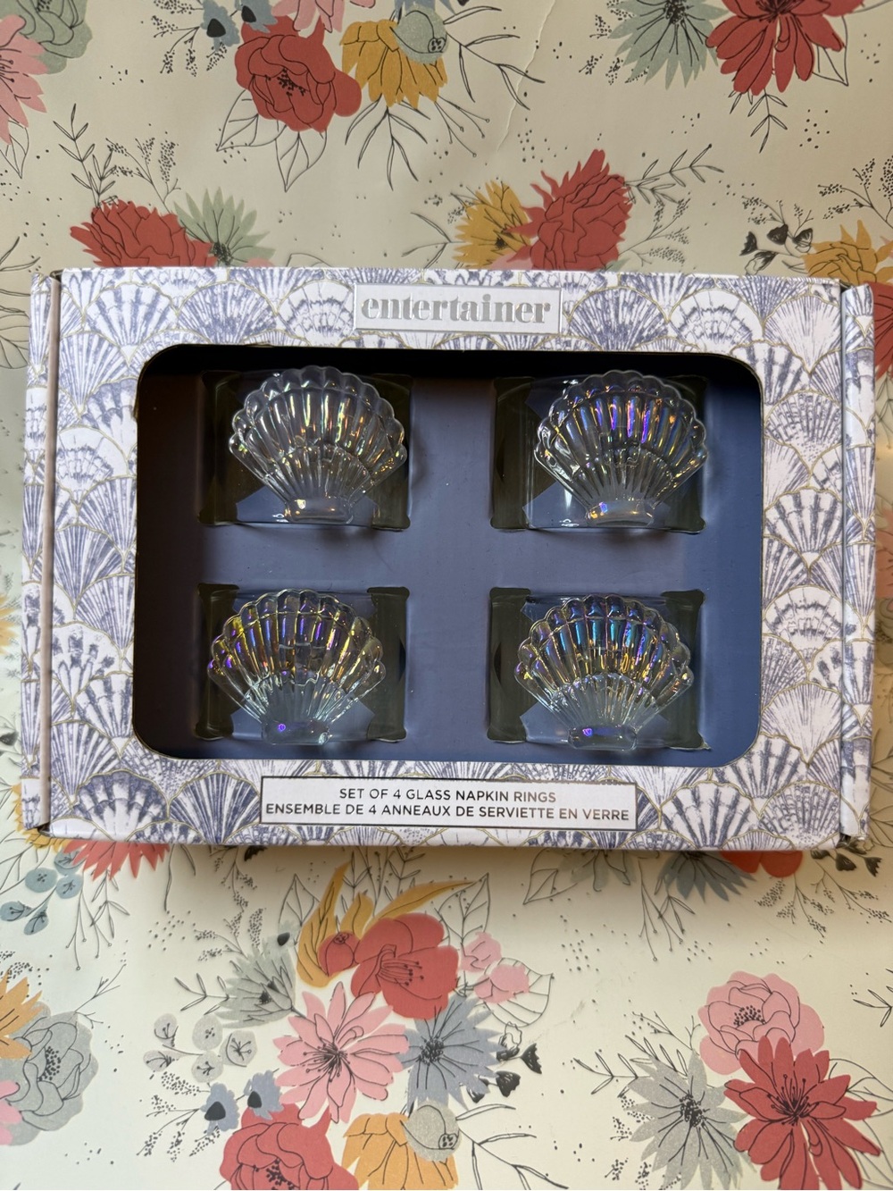 Iridescent Shell Glass Napkin Rings - Set of 4